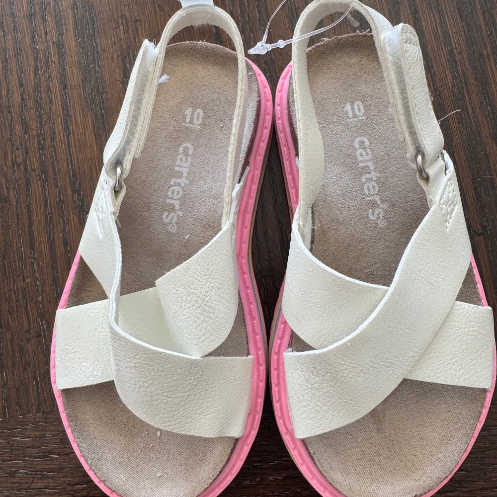 Carter White Strap Sandals with Pink Soles 10 girls